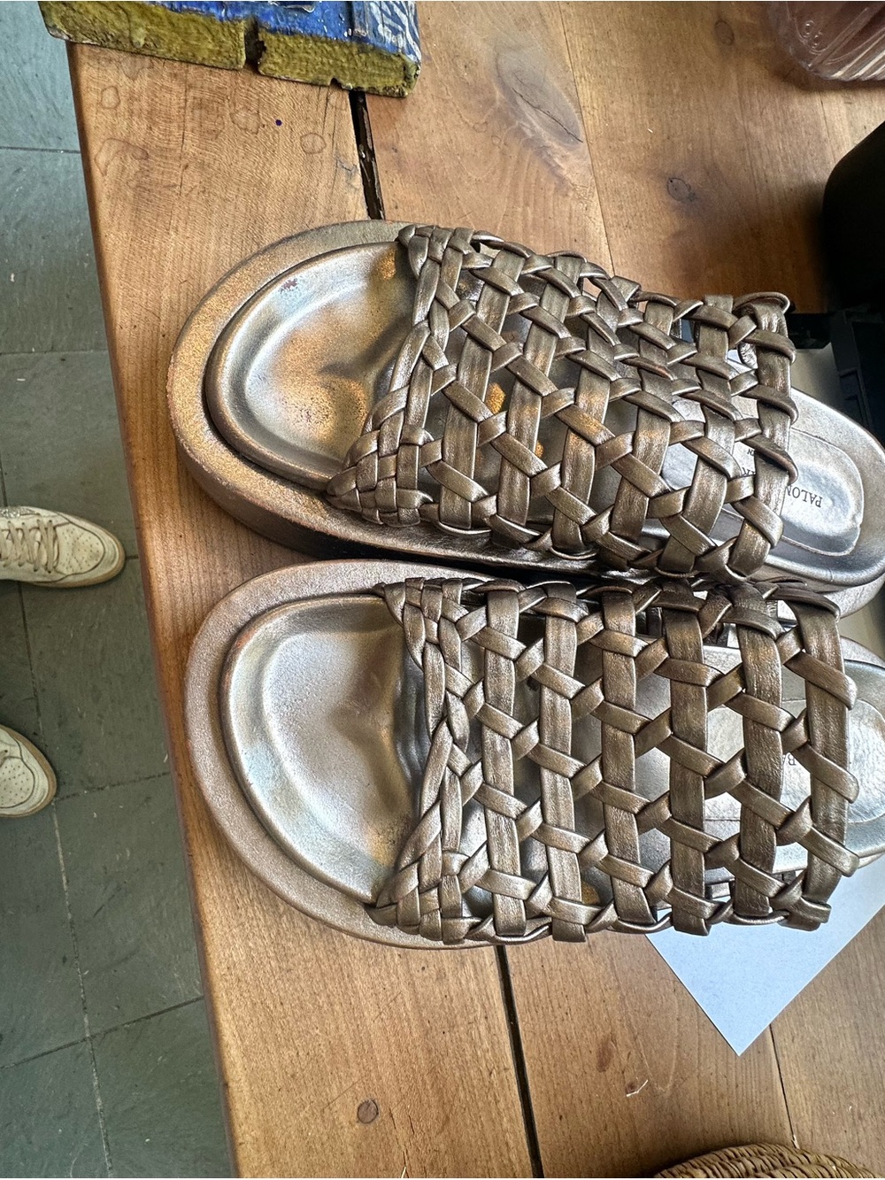 Paloma Barcelo Metallic Woven Slide Sandals - Bronze